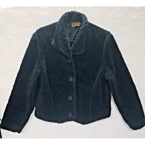 TSUNAMI FLORAL TEXTURED coat jacket black poly button closure 2-pockets womens M